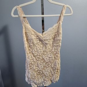 Vintage Y2K Ann Ferriday Lace Cami Sleeveless Tank Top Beige One Size Fairycore.